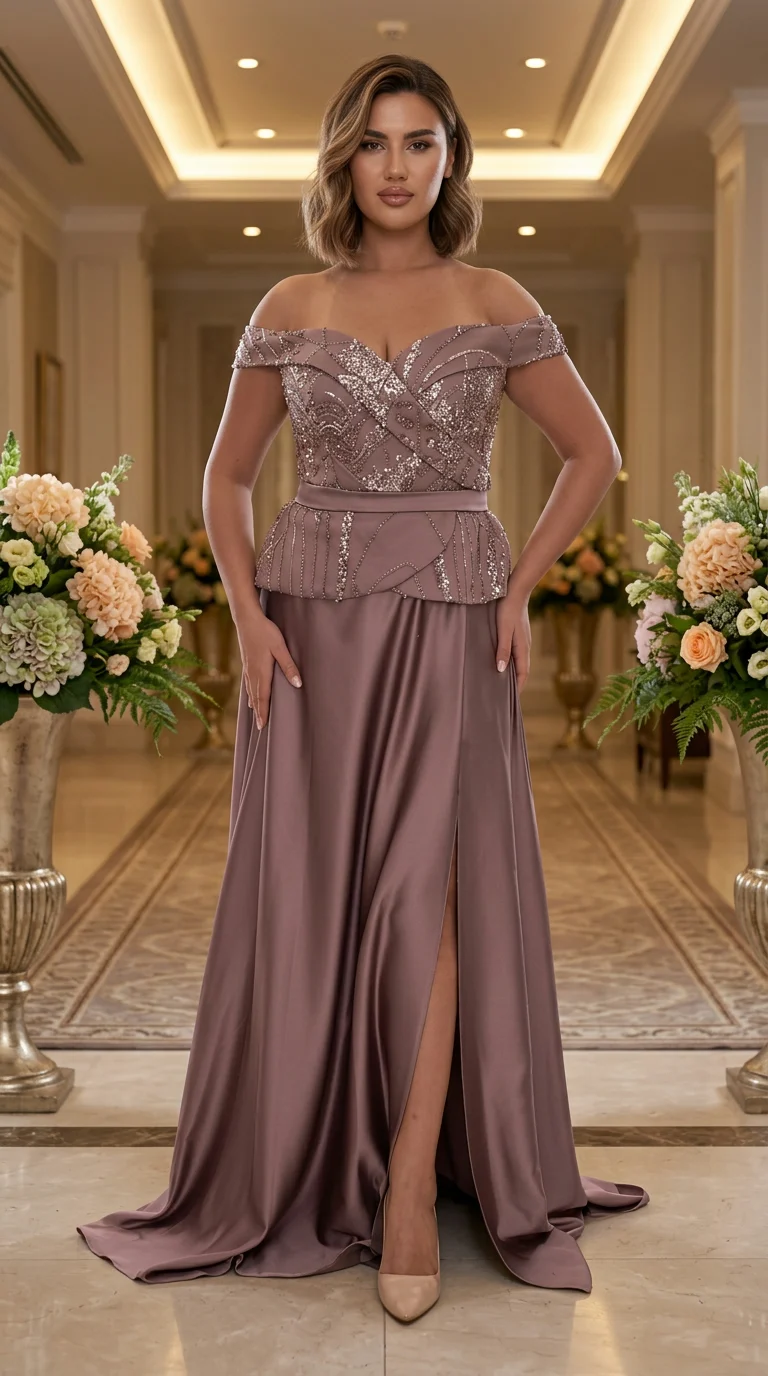 Rochie lunga mov-taupe Klarisa