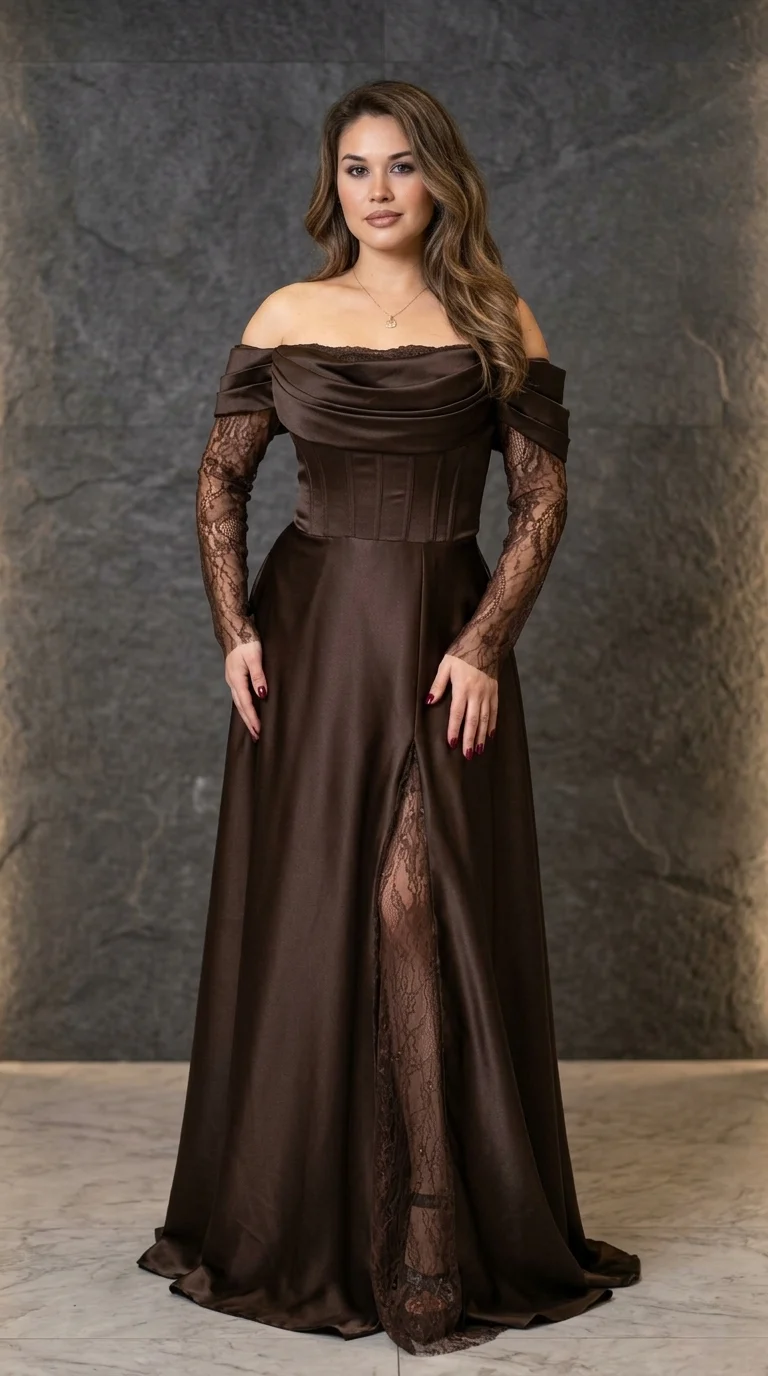 Rochie de ocazie lunga maro Selena Noir