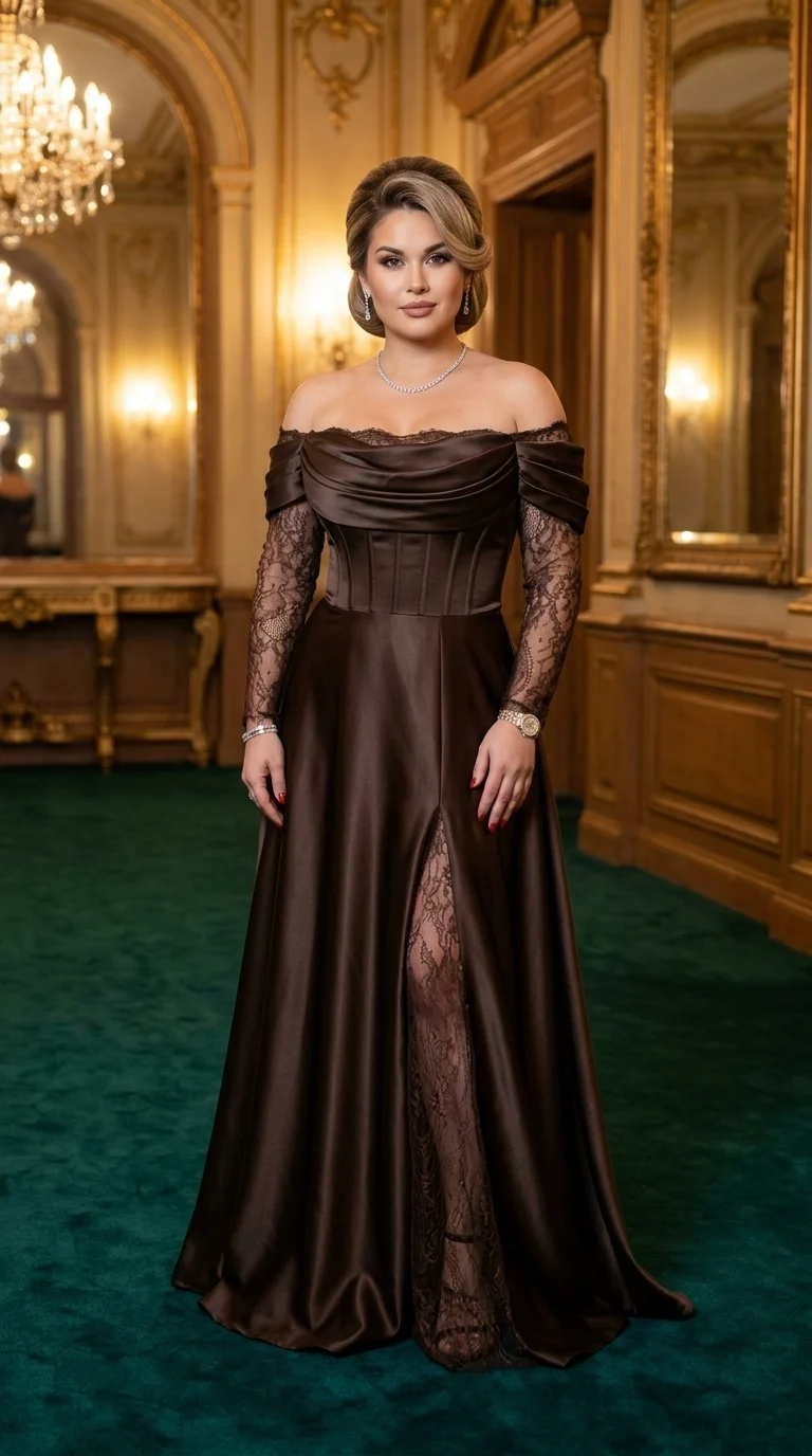 Rochie de ocazie lunga maro Selena Noir