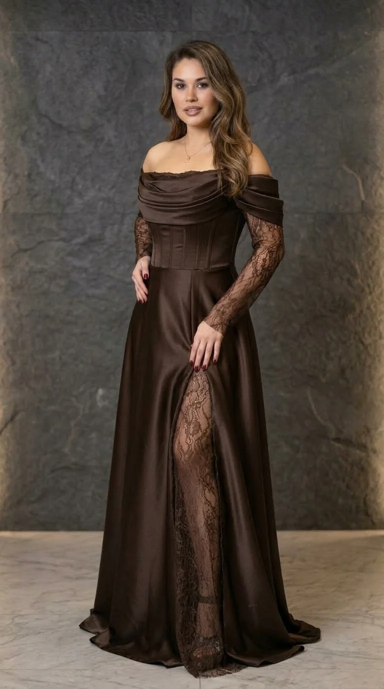 Rochie de ocazie lunga maro Selena Noir