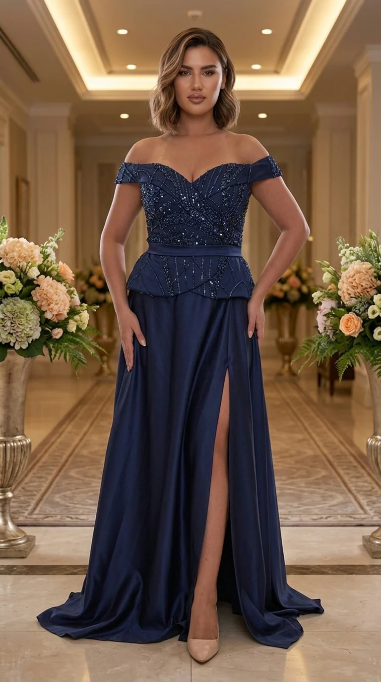 Rochie lunga bleumarin Klarisa